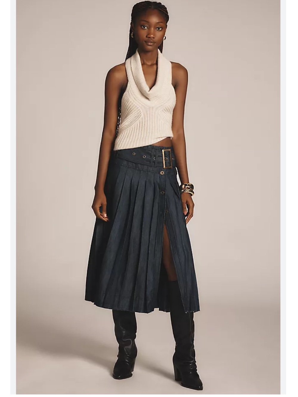 Pilcro Low-Slung Pleated Midi
Skirt | Anthropologie
NWOT
Color- Dark Blue